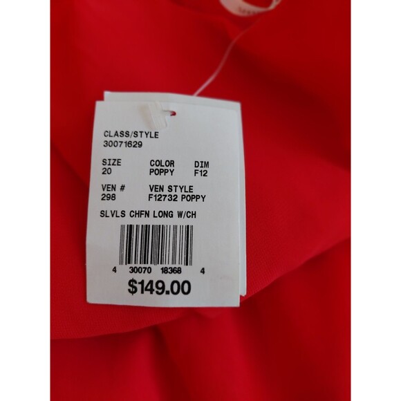 NWT David Bridal's Size 20 Poppy Red Satiny and Chiffon Overlay Maxi Dress - Picture 5 of 8